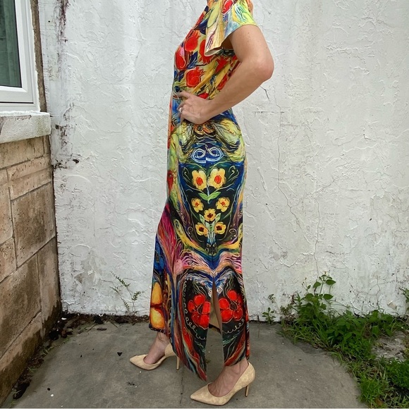 Noracora Long Maxi Peacock Multi Color Double Slit Maxi Dress! - Picture 7 of 10